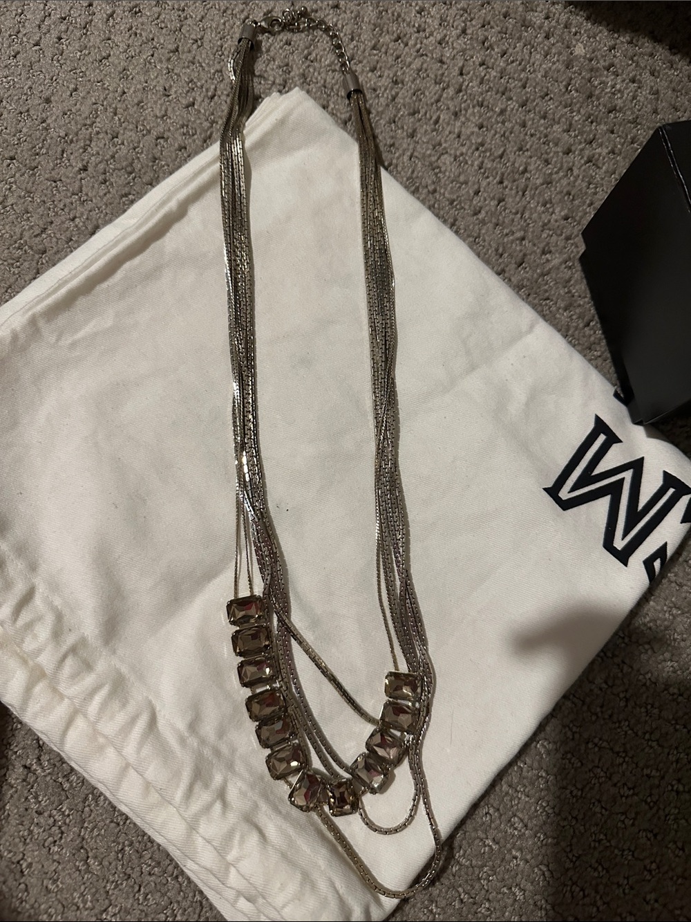 Guess by Marciano Silver Multi-Strand Necklace with Faceted Glass Accents